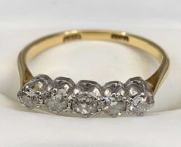 18CT YELLOW GOLD & PLATINUM 5 STONE BRILLIANT CUT DIAMOND HALF HOOP RING - the slightly larger
