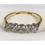 18CT YELLOW GOLD & PLATINUM 5 STONE BRILLIANT CUT DIAMOND HALF HOOP RING - the slightly larger