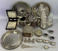 PLUS LOT 68 - MIXED PLATED TABLEWARE - to include various trays, Walker & Hall three piece tea
