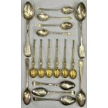HALLMARKED SILVER SPOONS COLLECTION (14) and three other, believed continental teaspoons, to include