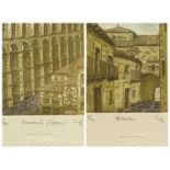ARTIST'S PROOF COLOUR ETCHINGS, A PAIR - Pedraza and Aqueducts (Segovia), signed, numbered and