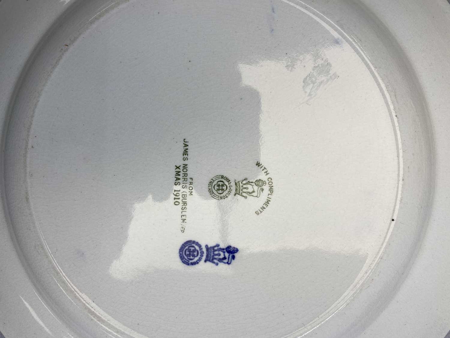 ROYAL DOULTON CIRCULAR BLUE & WHITE PLATE - with compliments from James Morris Burslem, Xmas 1910, - Image 5 of 13
