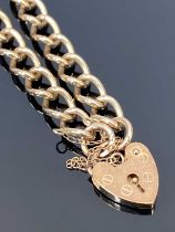 9CT GOLD CURB LINK BRACELET with padlock clasp and safety chain, 18cms approx L, 14.8grms gross