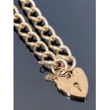 9CT GOLD CURB LINK BRACELET with padlock clasp and safety chain, 18cms approx L, 14.8grms gross