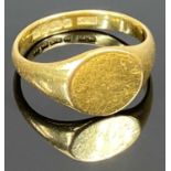 22CT GOLD SIGNET RING - Birmingham date letter for 1957, Size Mid N-O, 4.8grms