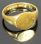 22CT GOLD SIGNET RING - Birmingham date letter for 1957, Size Mid N-O, 4.8grms