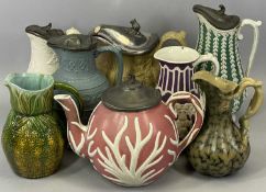 VICTORIAN MOULDED POTTERY JUGS - a collection including Jones & Walley, Beech & Hancock, Havelock,