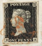 STAMPS - four margin Penny Blacks on entire, in very fine condition. Stanley Gibbons catalogue £750