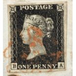 STAMPS - four margin Penny Blacks on entire, in very fine condition. Stanley Gibbons catalogue £750