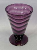 B POWELL FOR WHITEFRIARS - an amethyst wave ribbed vase of inverted cone shape on circular foot,