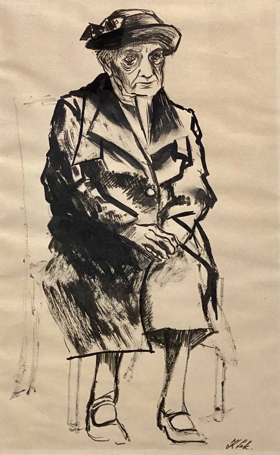 KAREL LEK print - a seated, hatted lady, signed in full, 41 x 24cms and JOHN ROWLANDS coloured - Image 3 of 3
