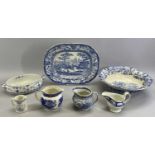 19TH CENTURY BLUE & WHITE TRANSFER WARE - F W & Co 'Wild Rose' indented plate, 31 x 49.5cms, Warwick