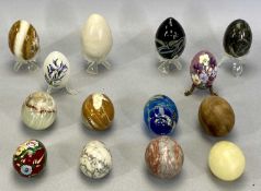 POLISHED HARDSTONE & MDINA GLASS EGG ORNAMENTS - a collection of 14