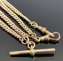 9CT GOLD DOUBLE ALBERT WITH T BAR & 2 CLIPS - graduated curb links, each link individually