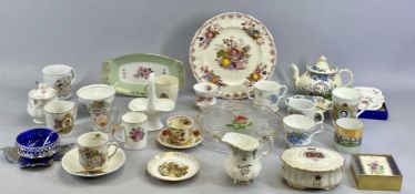 MIXED CHINA - to include commemorative mugs, a Masons 'Fruit Basket' circular plate, 26.5cms