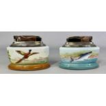 MINTONS/RONSON TABLE LIGHTER with hand painted detail of leaping salmon, signed 'A Holland' and