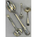HALLMARKED SILVER FLATWARE - 4 items to include a Kings pattern serving spoon, Edinburgh 1844, Maker