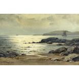 JOHN McDOUGAL RCA watercolour - titled verso 'Misty Sunlight Cemaes Bay, Anglesey', depicting