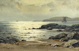 JOHN McDOUGAL RCA watercolour - titled verso 'Misty Sunlight Cemaes Bay, Anglesey', depicting
