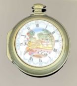 JOSEPHSON LONDON GEORGE III NICKEL PAIR CASED VERGE POCKET WATCH - the painted enamel dial showing