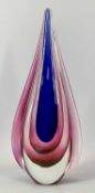 A MURANO 'SOMMERSO' GLASS TEARDROP - in clear blue and pink, 32cms H
