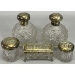 SILVER TOPPED GLOBULAR GLASS SCENT BOTTLES, A PAIR - Birmingham 1907, Maker Henry Matthews, the