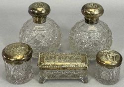 SILVER TOPPED GLOBULAR GLASS SCENT BOTTLES, A PAIR - Birmingham 1907, Maker Henry Matthews, the