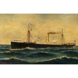 L OWEN (1923) oil on canvas - The Steam Ship 'Eboe', signed and dated lower left, unframed, 30.5 x