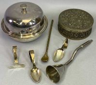 HALLMARKED SILVER, EPNS & OTHER METALWARE - a mixed group to include a child's food pusher and spoon