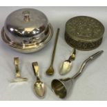 HALLMARKED SILVER, EPNS & OTHER METALWARE - a mixed group to include a child's food pusher and spoon