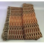 WELSH WOOLLEN BLANKET - fringed, double sided, brown/orange/cream geometric pattern, 252 x 173cms