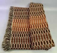 WELSH WOOLLEN BLANKET - fringed, double sided, brown/orange/cream geometric pattern, 252 x 173cms