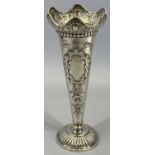 HALLMARKED SILVER VASE - of trumpet form, Sheffield 1907, Maker Lee & Wigfull (Henry Wigfull),