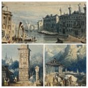 SAMUEL PROUT (British 1783 - 1852) three miniature watercolours - titled 'Near Treves', 6.5 x