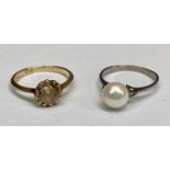 9CT YELLOW & 18CT WHITE GOLD DRESS RINGS (2) - the 9ct having a claw mounted champagne colour paste,