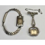 ART DECO LADY'S WATCHES (2) - to include a black dial Omega set with Arabic numerals, within a