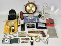 GENTLEMAN'S COLLECTABLES - to include penknives, reproduction brass telescope, binoculars,