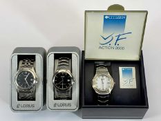 LORUS STAINLESS STEEL WRISTWATCHES (2) - waterproof to 100m with quartz movements, boxed, and a