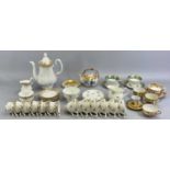 MIXED CHINA TEAWARE - a Richmond coffee service, white with gilt highlights, 14 pieces, rose