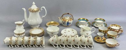 MIXED CHINA TEAWARE - a Richmond coffee service, white with gilt highlights, 14 pieces, rose