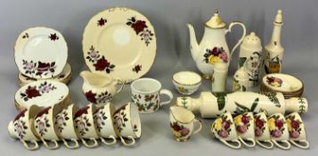 A COLCLOUGH ROSE DECORATED COFFEE SERVICE, Portmeirion 'The Botanic Garden' including rolling pin
