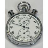 HEUER VINTAGE POCKET STOP WATCH - stainless steel case, with winding crown and twin pushers, white