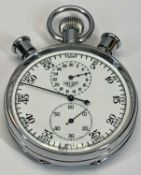 HEUER VINTAGE POCKET STOP WATCH - stainless steel case, with winding crown and twin pushers, white