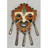 CASTELAN MEXICAN STERLING SILVER & ENAMEL MASK PENDANT BROOCH - bears maker's stamp, possibly '