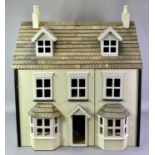 PAINTED WOODEN 3 STOREY DOLL'S HOUSE - 61.5cms H, 62cms W, 44cms D