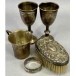 HALLMARKED SMALL SILVER - 5 items to include a child's christening mug, Birmingham 1937, Maker