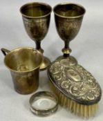 HALLMARKED SMALL SILVER - 5 items to include a child's christening mug, Birmingham 1937, Maker