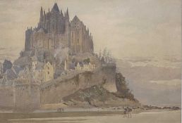 AXEL HERMAN HAIG (1835 - 1921) watercolour - label verso 'Mont St Michael, Normandy,Watercolour