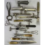 HORN HANDLED, SILVER PLATED & OTHER HAM HOLDERS & OTHER TABLE CUTLERY - lot includes a matching