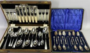 CASED CUTLERY - two sets to include a stylish set of 12 teaspoons with matching sugar tongs and an